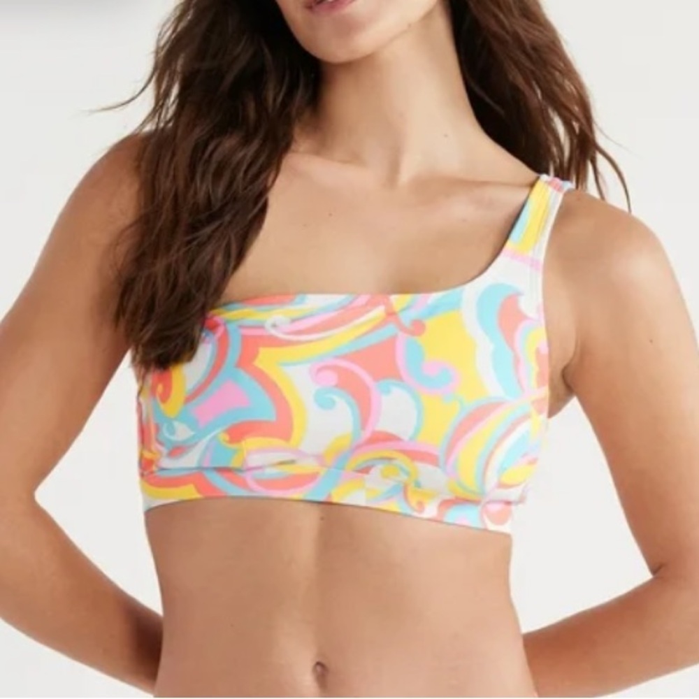 NWT Jessica Simpson Vibrant Colorful One Shoulder Bikini Top